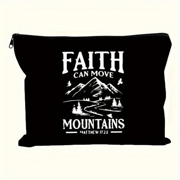 Pochette en tissus noire "Faith can move mountains" - Image 2